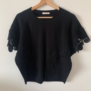 Chloe Short Sleeve Cashmere Sweater with Lace Black Size M